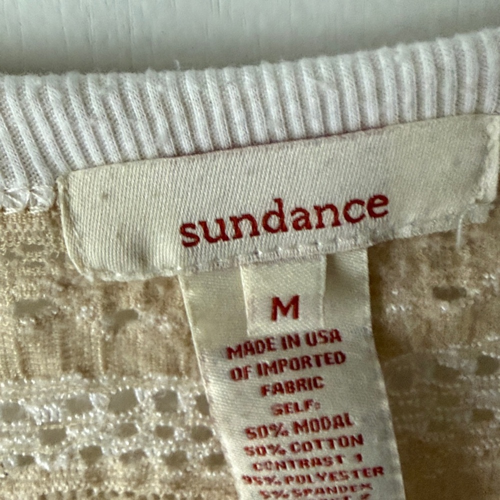 Sundance Clara waffle knit thermal lace long sleeve Henley, M - Picture 3 of 8